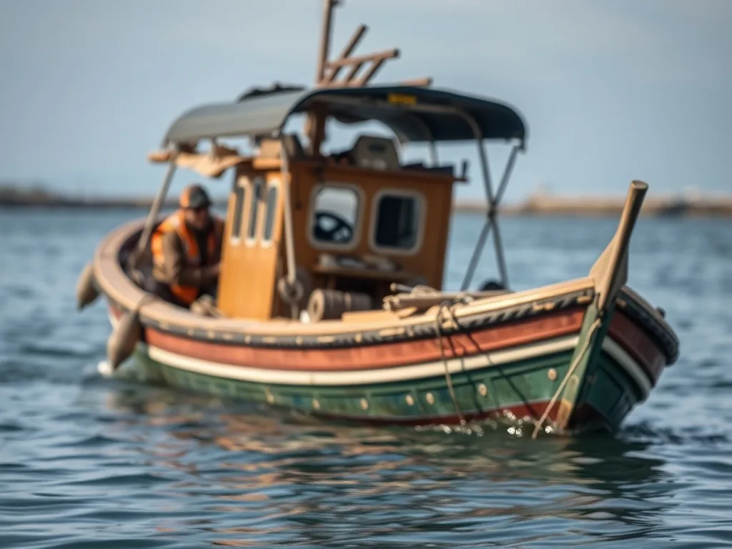 Semi-rigide gris équipé pour la pêche avec porte-cannes et console centrale, naviguant sur une mer calme