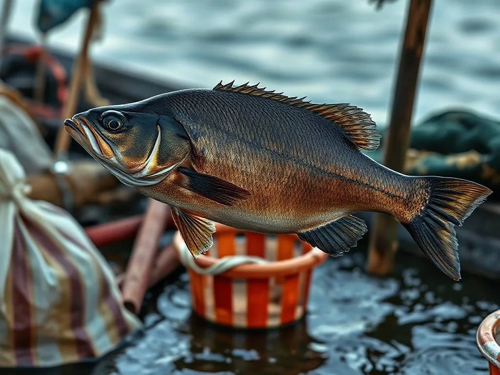 Un pêcheur en float tube lance un leurre souple dans des nénuphars, canne basse, lumière de fin d'après-midi.