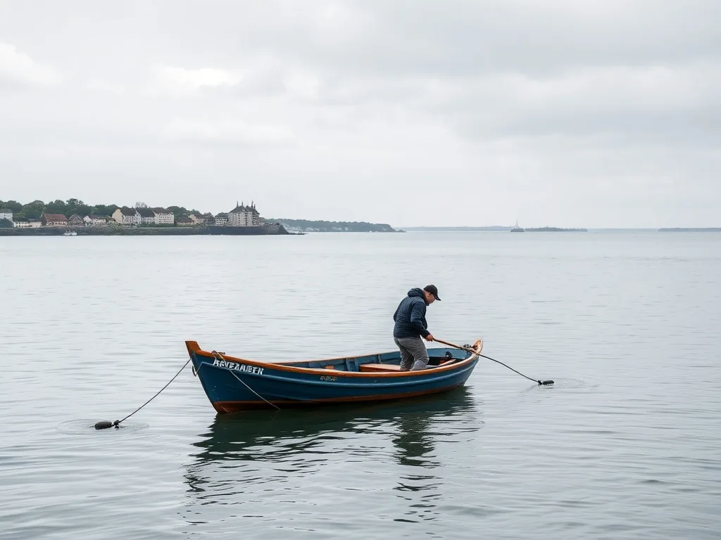 Pêcheur solitaire sur une côte rocheuse bretonne par mer agitée, canne en main face à l'océan